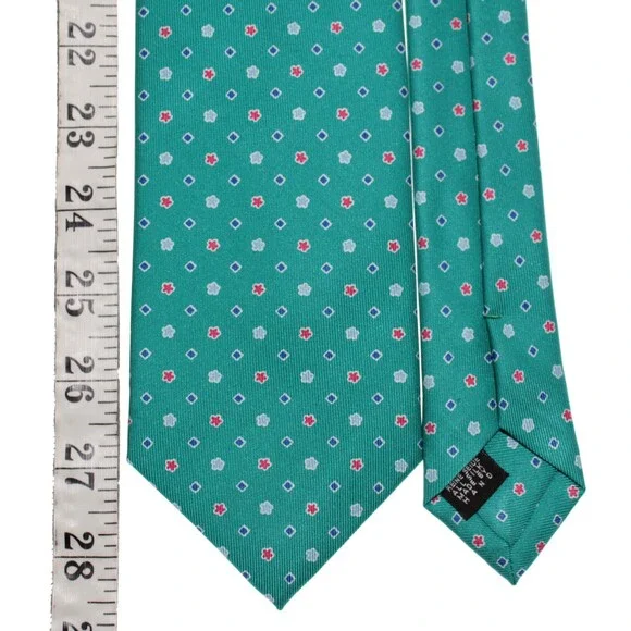 Drake's NWT Neck Tie in Teal Green with Red & Blue Geometric Pattern 100% Silk